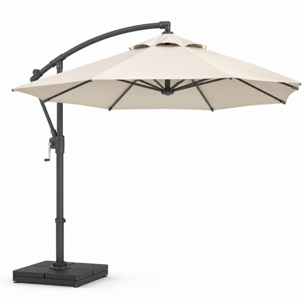Parasol de jardin décentralisé octogonal beige Ø 300 cm avec structure en aluminium et base de ballast
