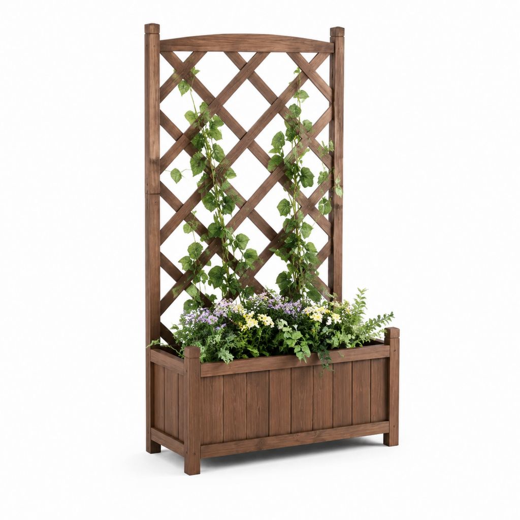 Fleuriste rectangulaire en bois avec grille pour plantes grimpantes, marron, 90 × 40 × 180 cm
