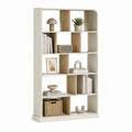 Bibliothèque rectangulaire en MDF à 5 étagères, blanc cassé et chêne clair, 96 × 32 × 180 cm