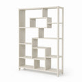 Bibliothèque rectangulaire blanche avec étagères géométriques en mélaminé et structure en acier, 120 × 30 × 180 cm
