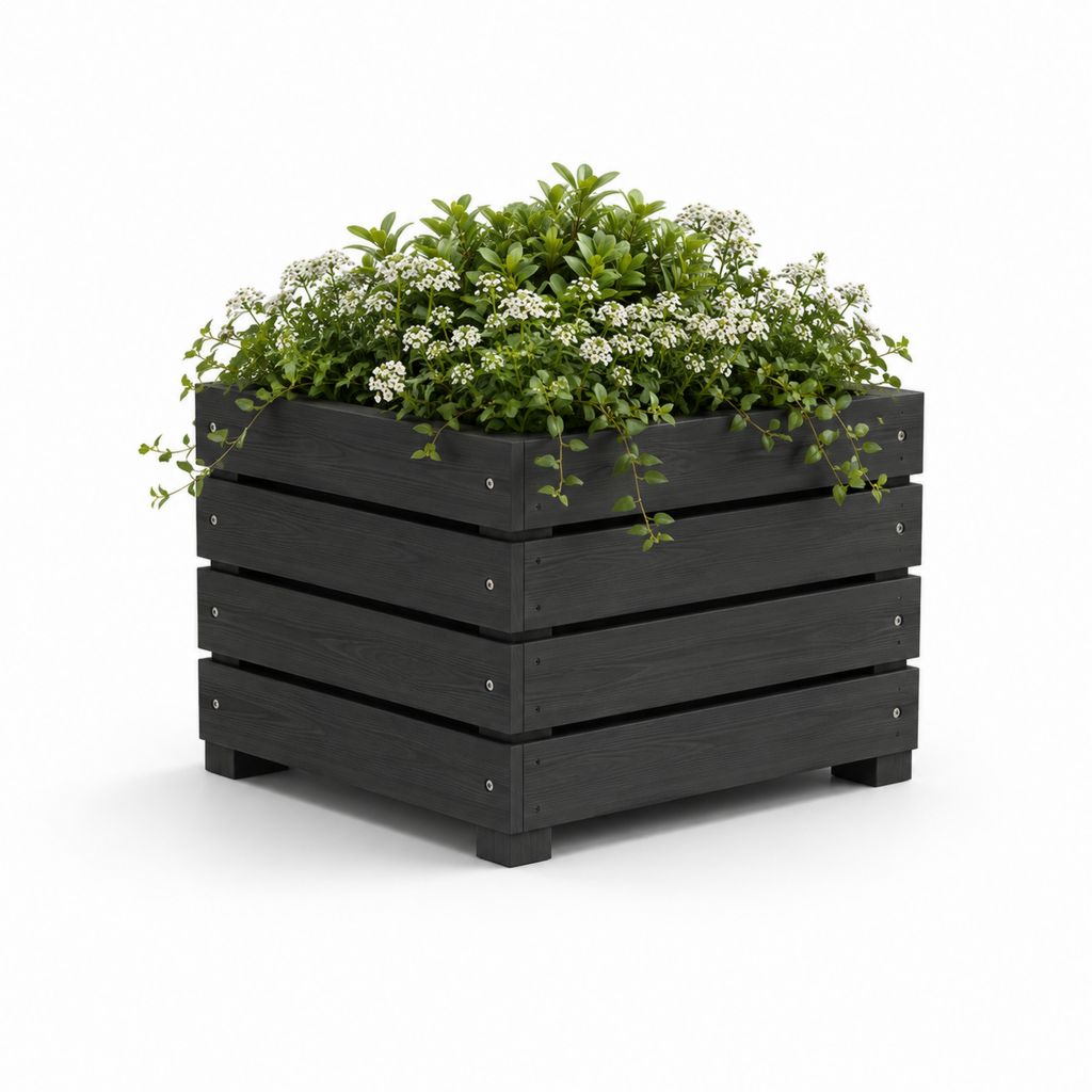 Fleur carrée d'extérieur noir 50 × 50 × 50 cm en bois massif de pin