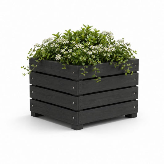 Fleur carrée d'extérieur noir 50 × 50 × 50 cm en bois massif de pin