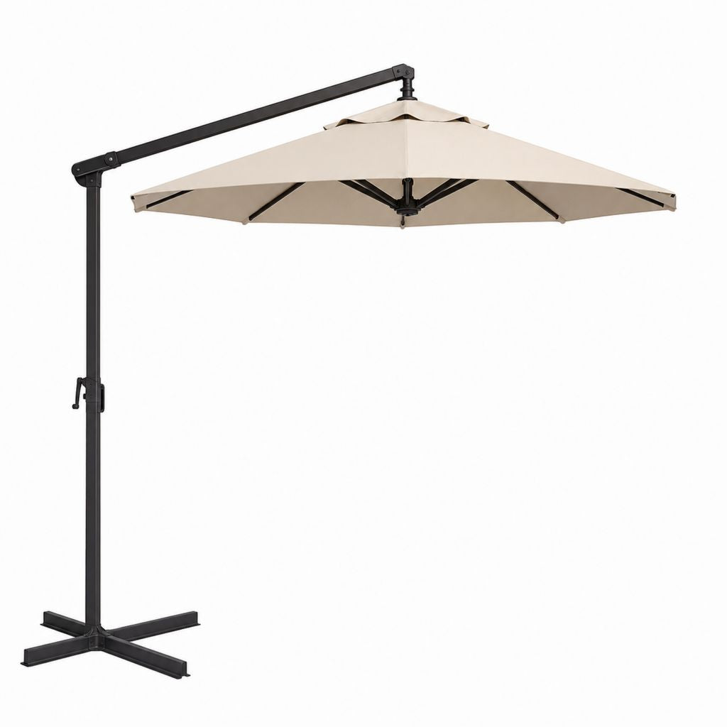 Parasol de jardin décentralisé octogonal Ø 300 × 260 cm beige et noir en polyester et acier avec manivelle