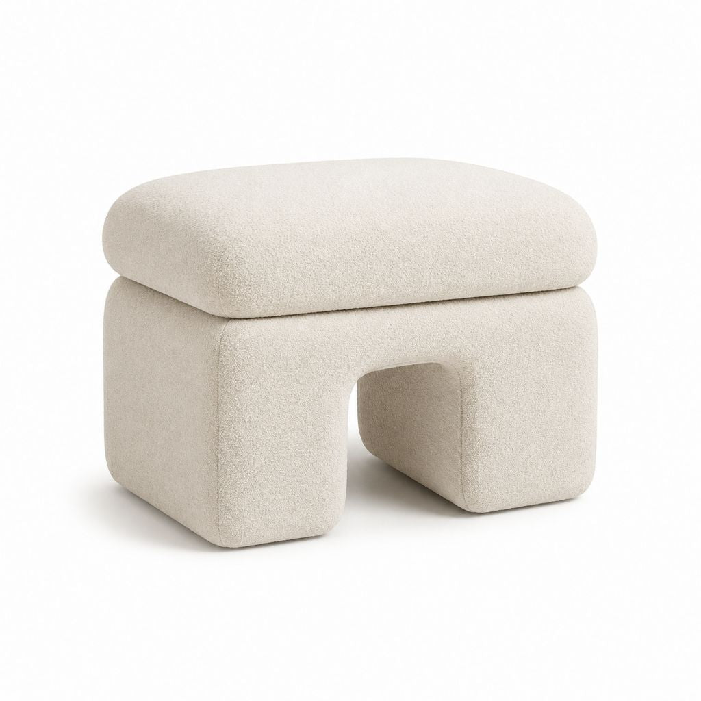 Poggiapieds rembourrés rectangulaires en tissu bouclé avec base àarc, blanc cassé, 60 × 45 × 45 cm