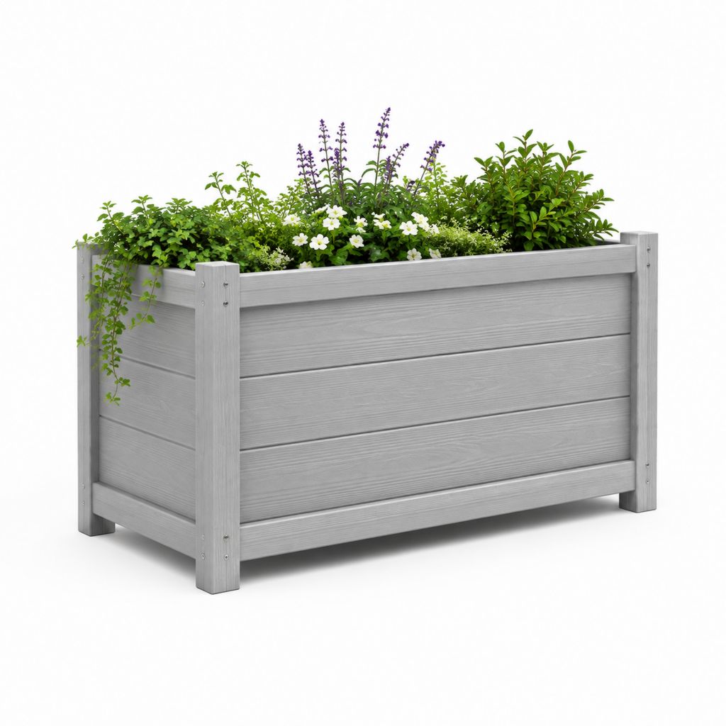 Fleurir rectangulaire en bois massif de sapin gris 100 × 50 × 70 cm