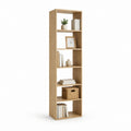 Bibliothèque rectangulaire en panneau truciolaire mélaminique à 6 compartiments, chêne naturel, 50 × 24 × 180 cm