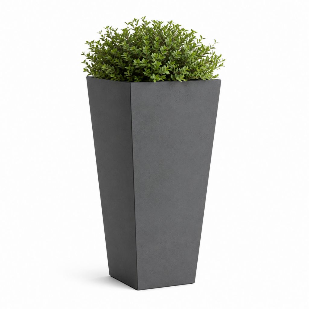 Fleur haute carrée en résine, gris anthracite, 40 × 40 × 80 cm