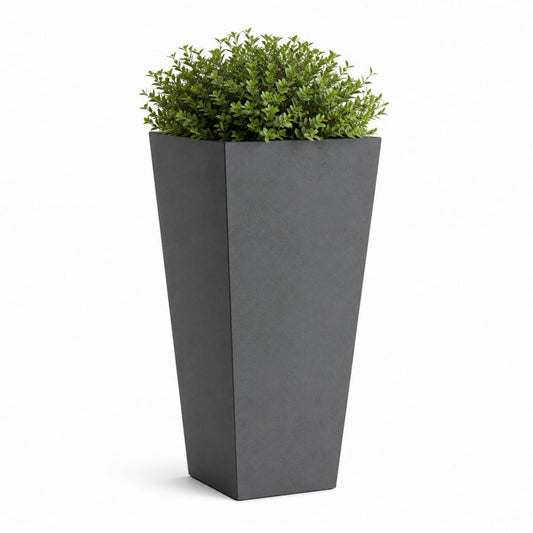 Fleur haute carrée en résine, gris anthracite, 40 × 40 × 80 cm