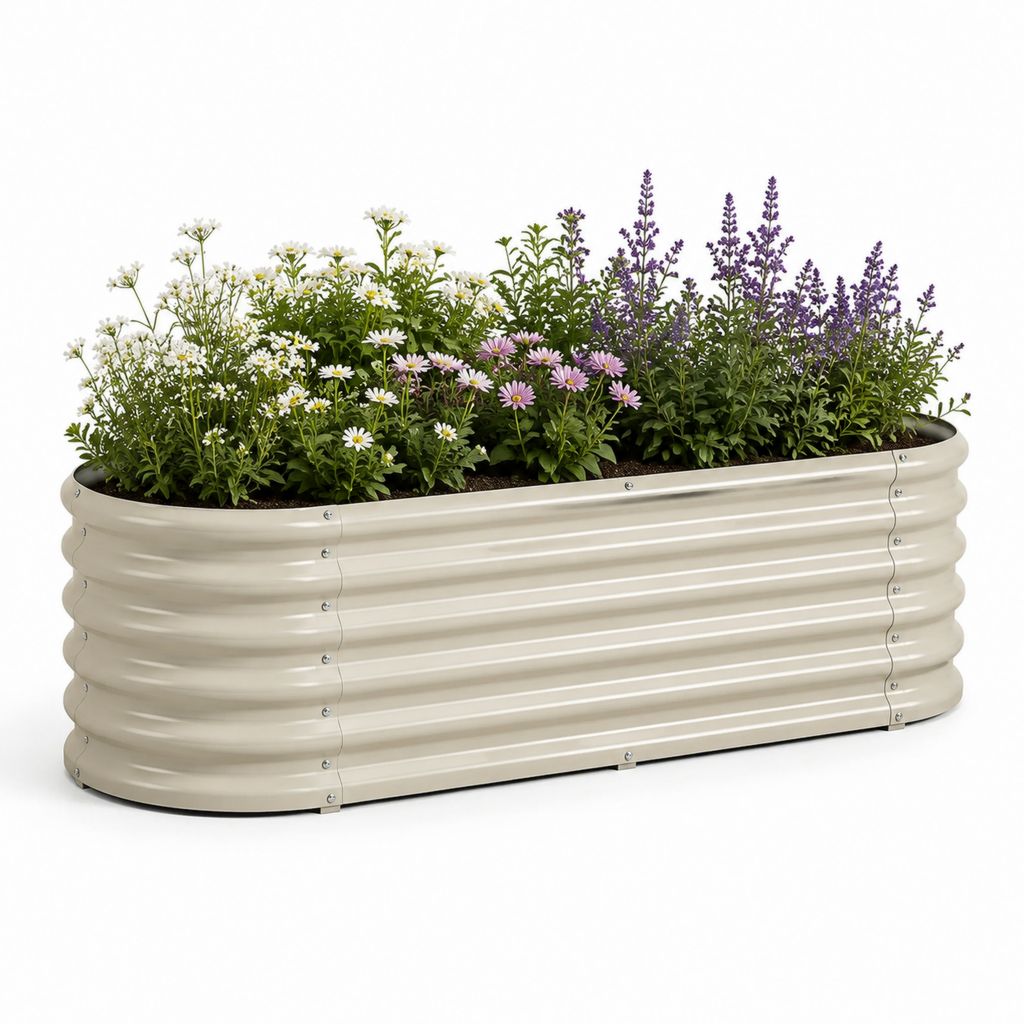 Fleur remontant rectangulaire en acier beige 120 × 40 × 45 cm