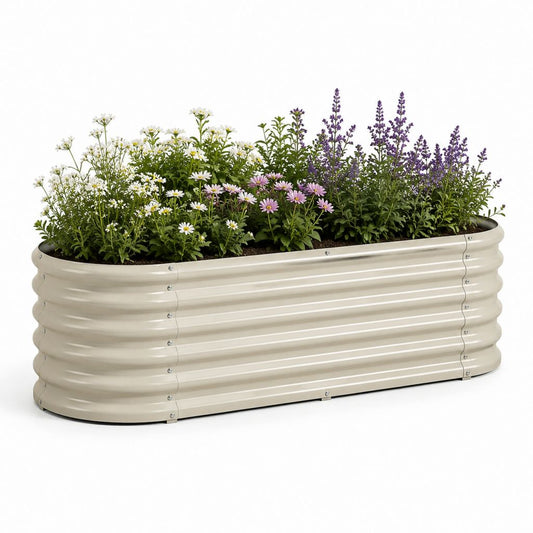 Fleur remontant rectangulaire en acier beige 120 × 40 × 45 cm