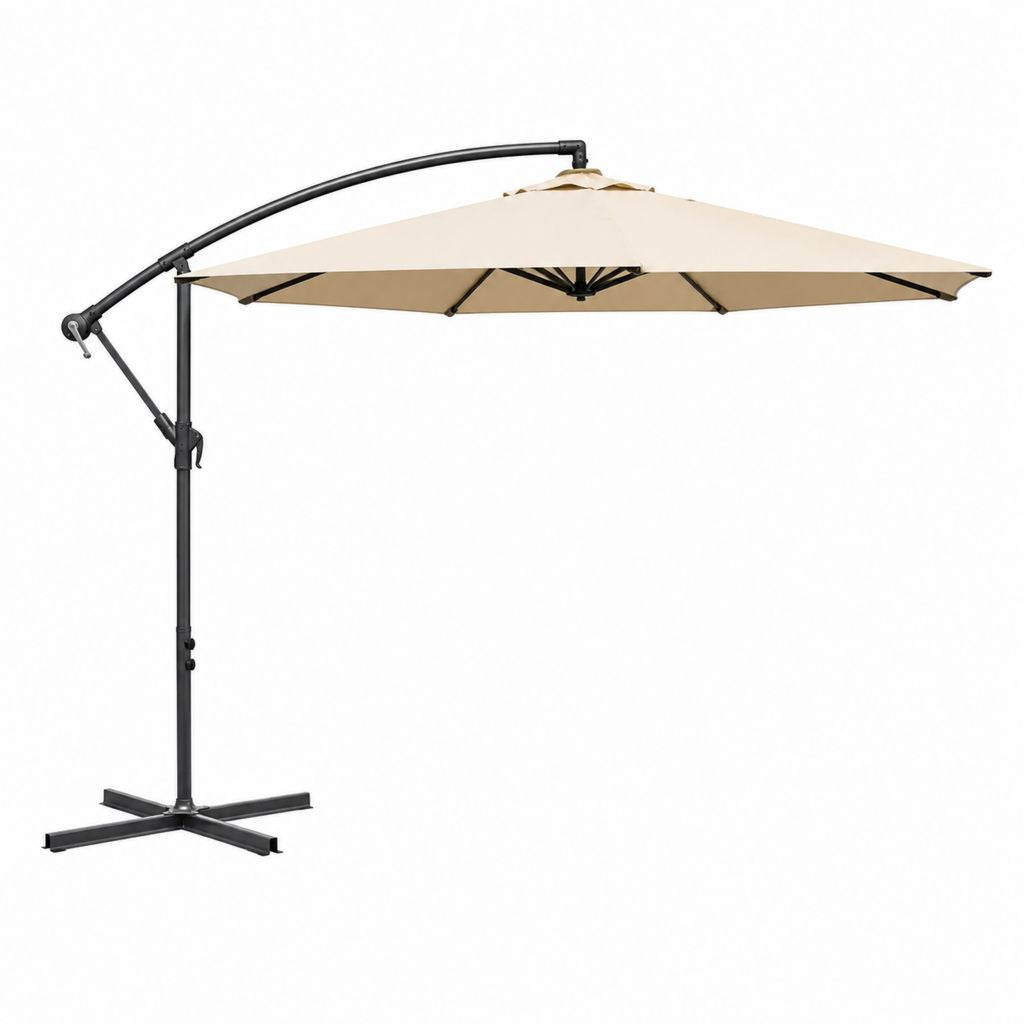 Parasol décentralisé de 300 × 300 cm carré extérieur en polyester et acier, beige et noir