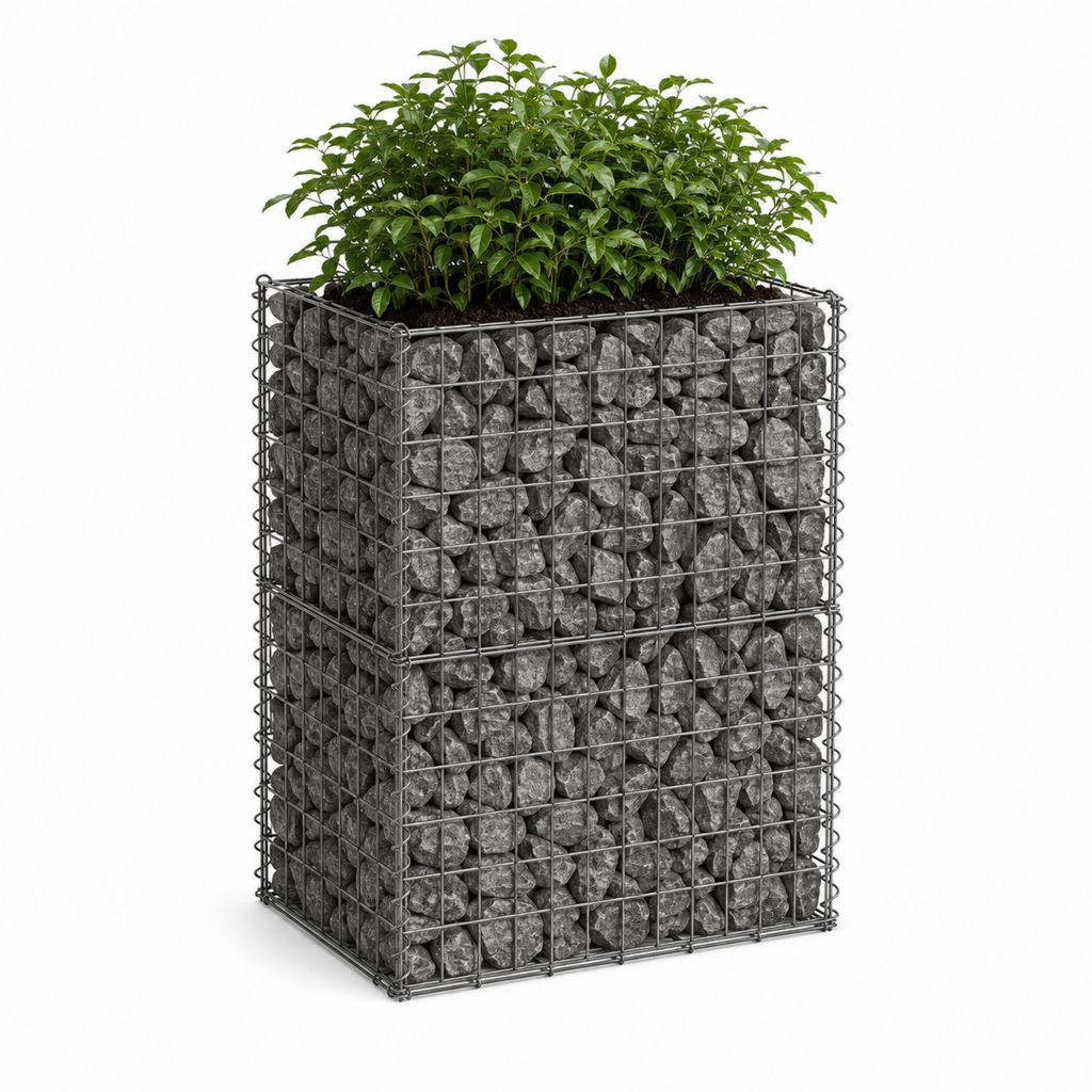 Fleur carrée en acier gris argenté, 50 × 50 × 100 cm