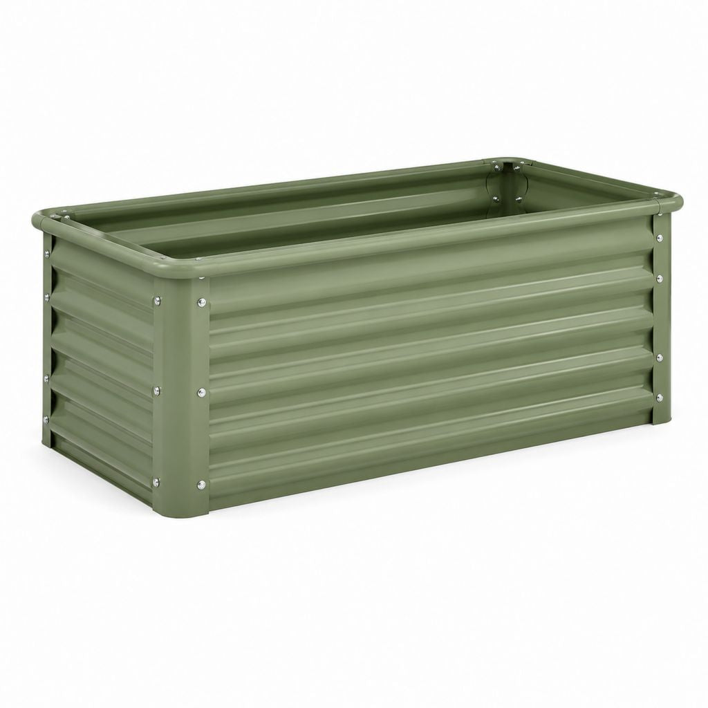 Fleur élevée rectangulaire en acier vert olive, 100 × 40 × 45 cm