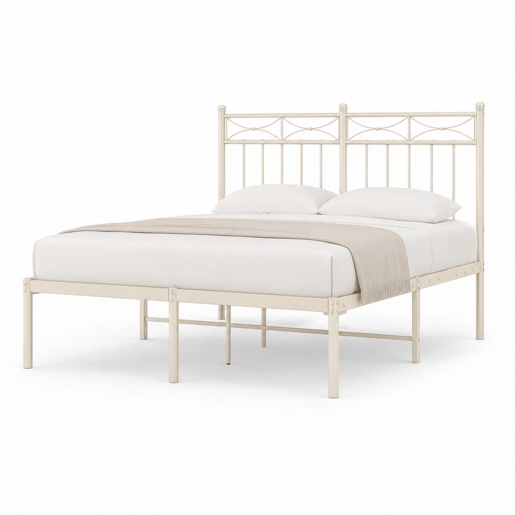 Structure lit double en acier blanc cassé 168 × 208 × 110 cm pour matelas 160 × 200 cm