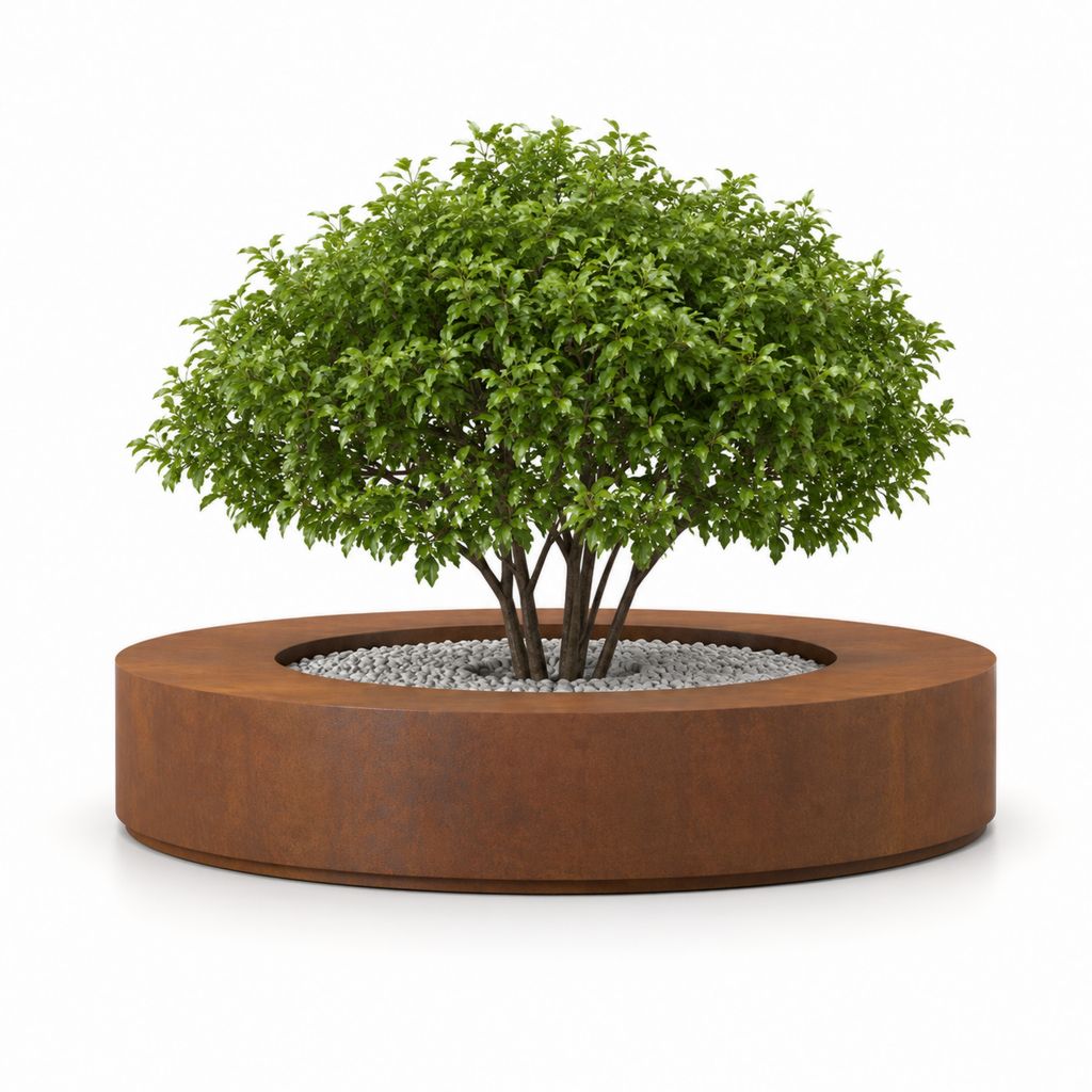 Fleur circulaire élevée en acier Corten brun rouille Ø 180 × 45 cm