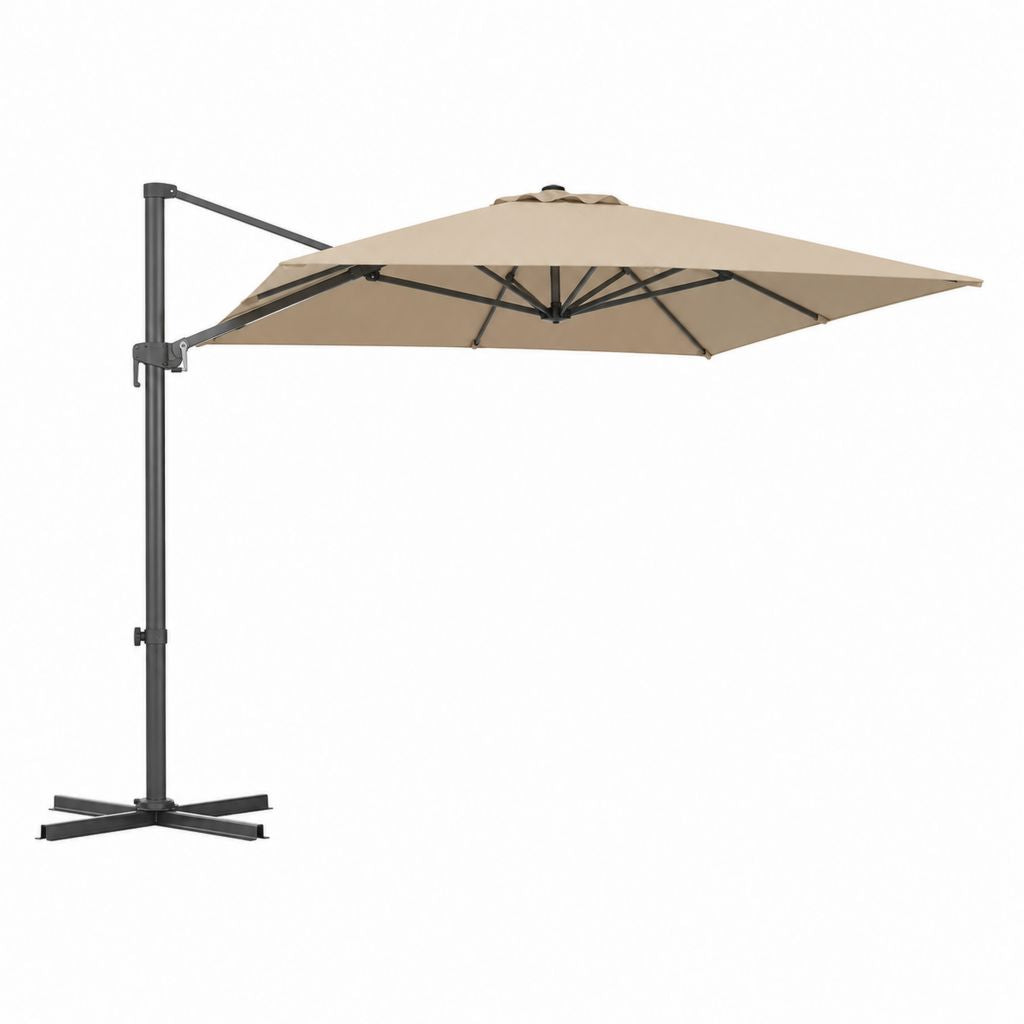 Parasol de jardin décentralisé octogonal en polyester et acier, tourterelle et anthracite, Ø 300 x H 250 cm
