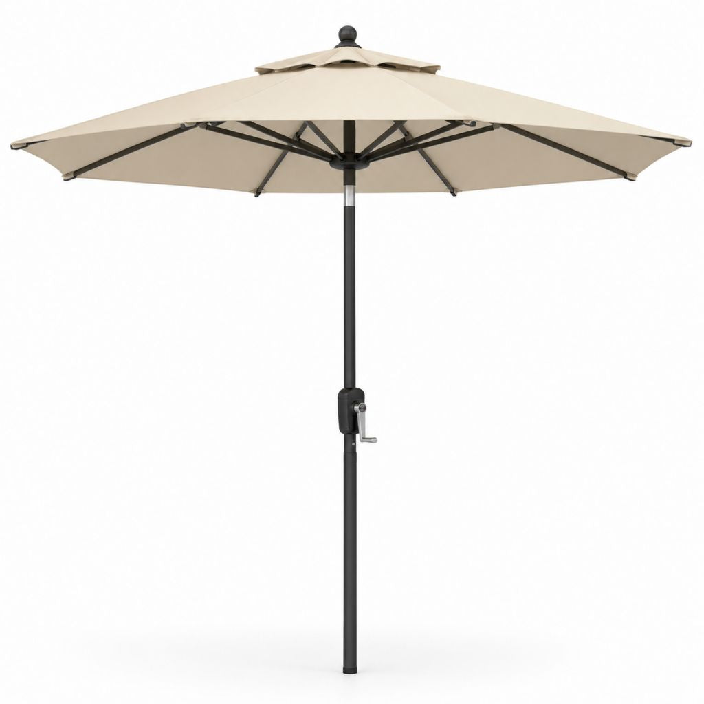 Parasol de jardin octogonal Ø 300 × H 250 cm en polyester beige avec poteau en acier noir et manivelle