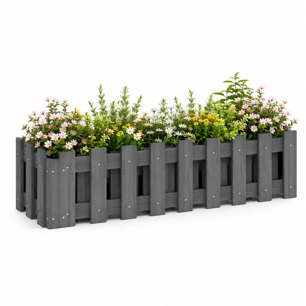 Fleur rectangulaire d'extérieur en bois gris foncé, 120 × 40 × 38 cm