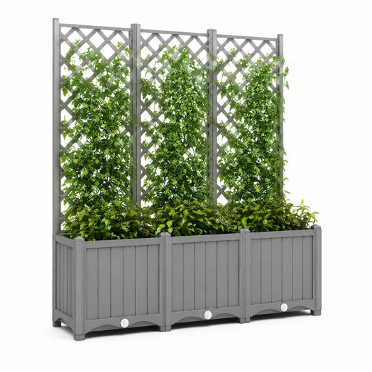 Ensemble de 3 jardinières rectangulaires d'extérieur avec pylône en polypropylène gris et blanc, 120 × 40 × 136 cm