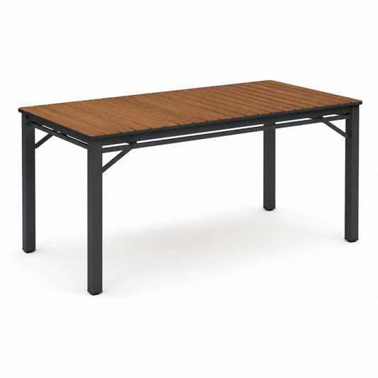 Table rectangulaire d'extérieur en bois massif d'acacia et acier noir, 150 × 90 × 74 cm