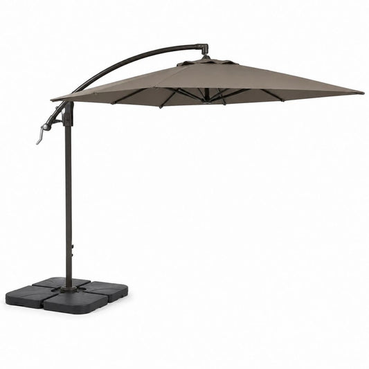 Parasol de jardin décentralisé carré 300 × 300 × 250 cm en polyester et acier, tourterelle et noir, avec base lestable